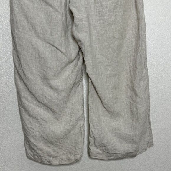 Allen Allen Linen Pants XL Cropped Capri Beige Pull On Wide Leg Casual Beach - Picture 9 of 11